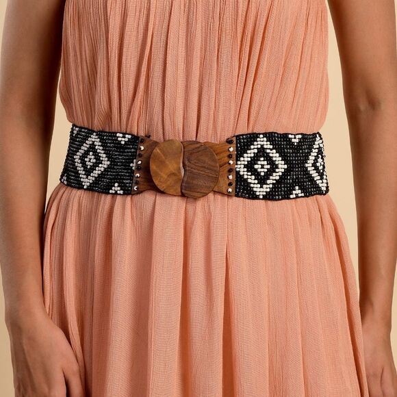 Southwestern Beaded Black and White Belt